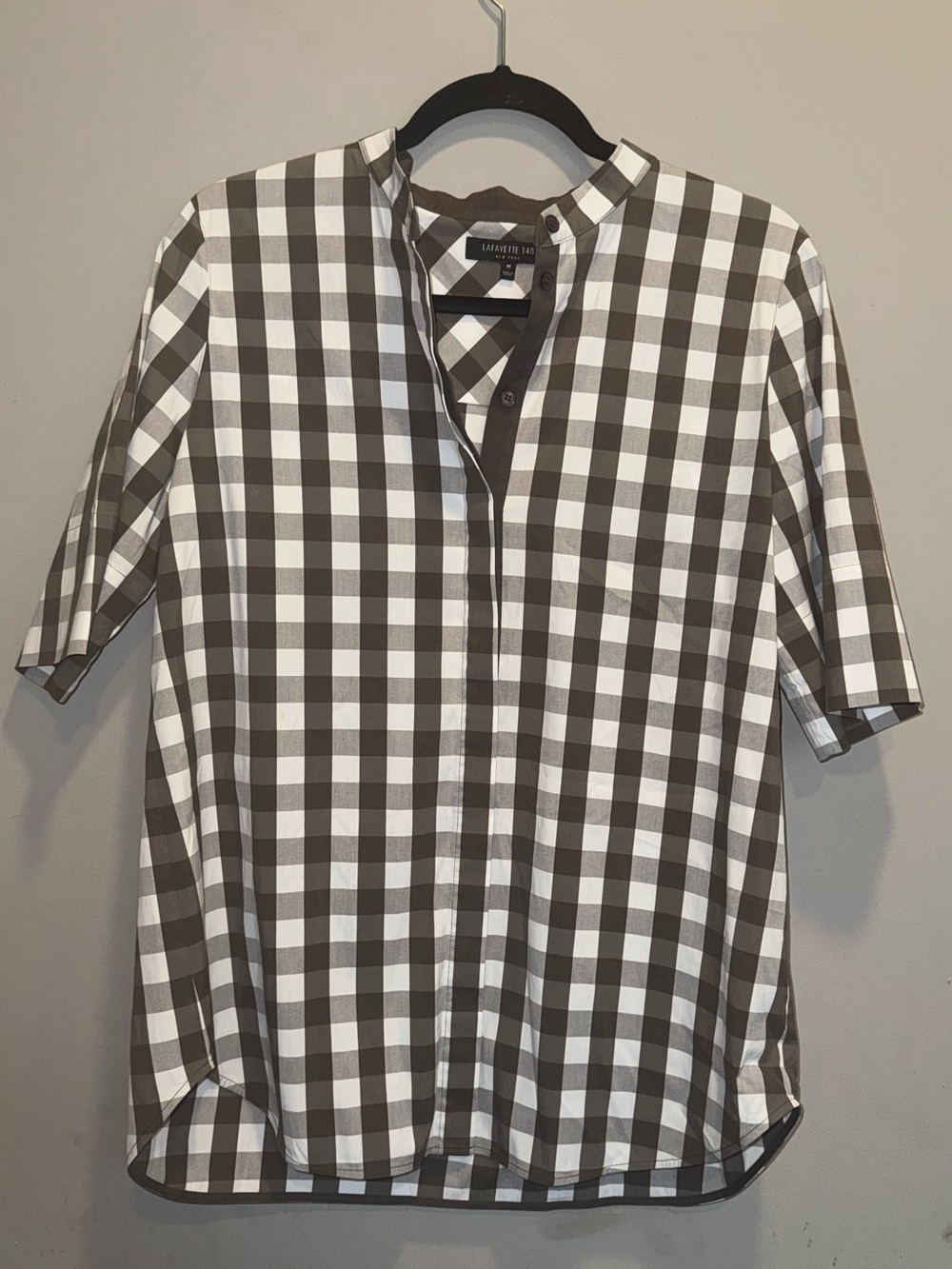 Lafayette 148 New York Brown and White Gingham Short-Sleeve